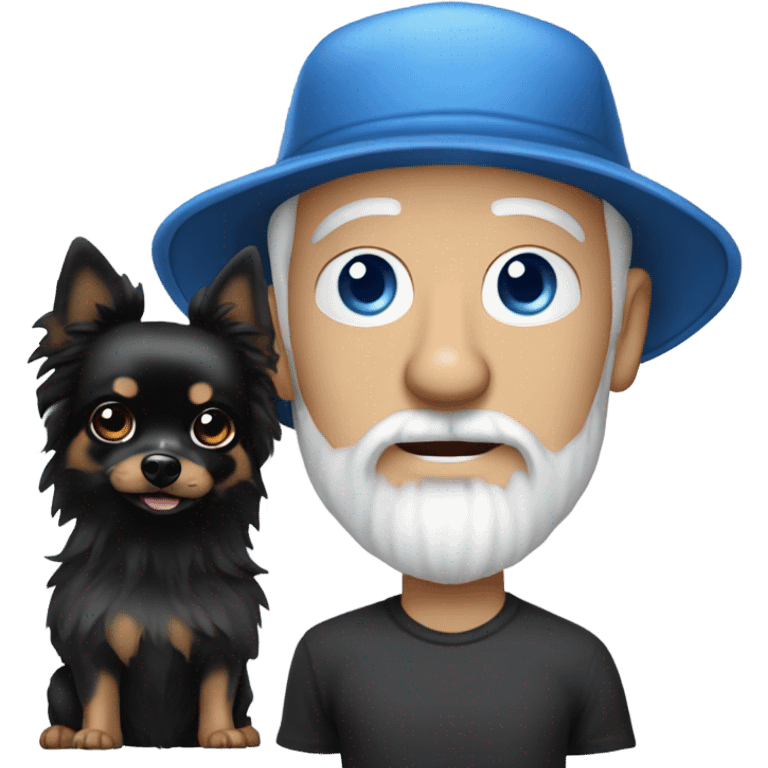 Blue eye Old man with goatee beard ball cap holding black Chihuahua long hair emoji