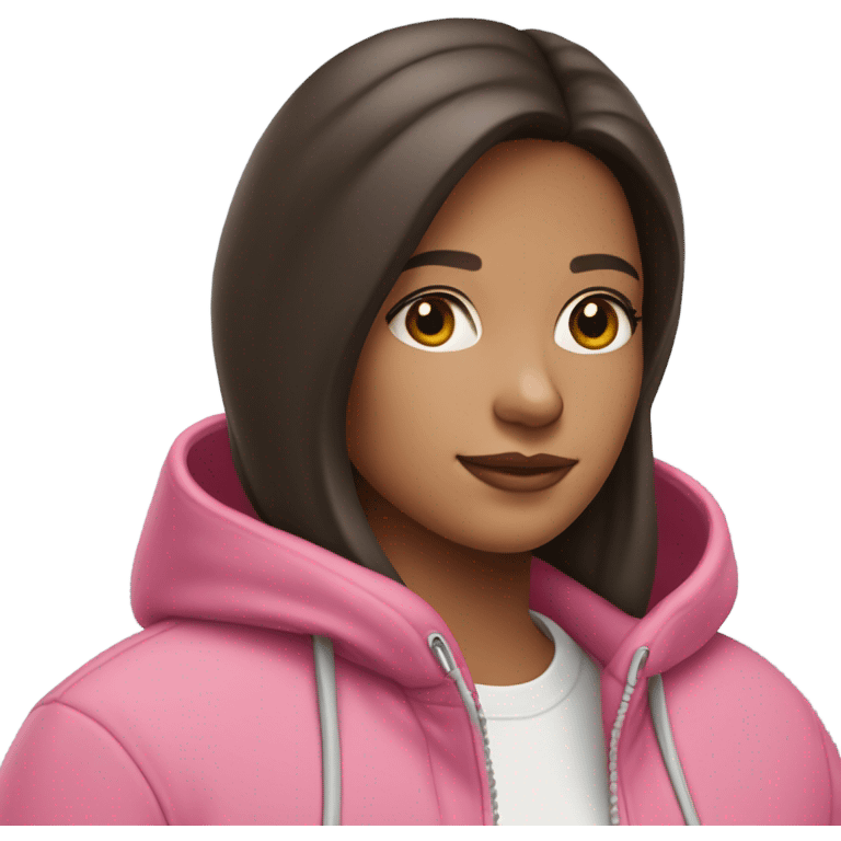 brunette girl with pink hoodie and airpods max on emoji