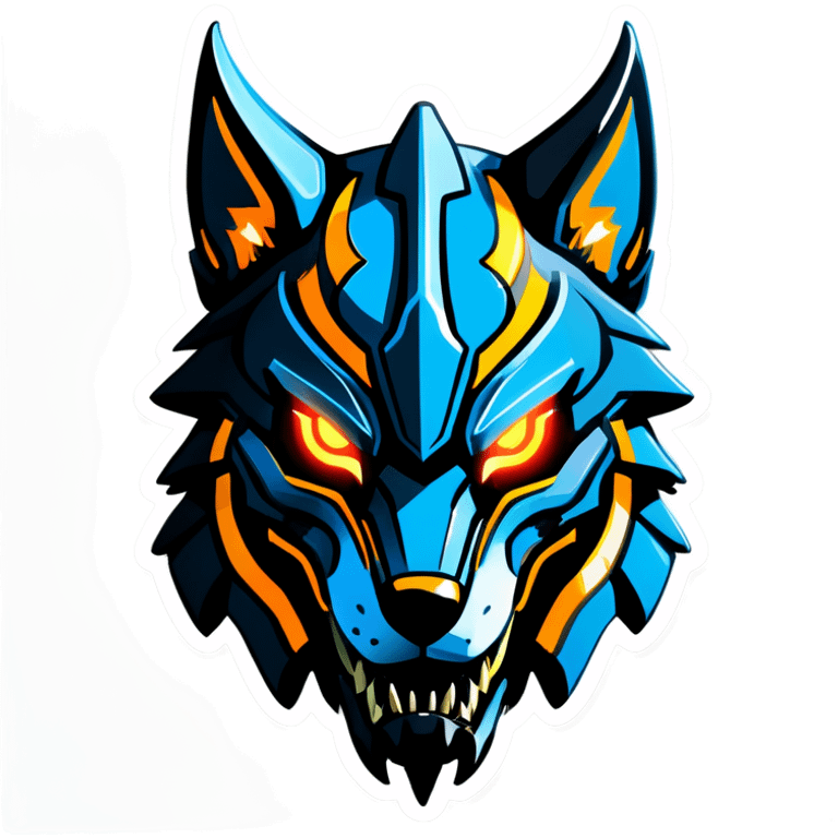 Warframe-inspired wolf Warframe with sleek biomechanical armor, a snarling wolf-like helmet, glowing eyes, and clawed gauntlets. Dark metallic colors with glowing energy lines, blending feral agility and deadly stealth.

 emoji