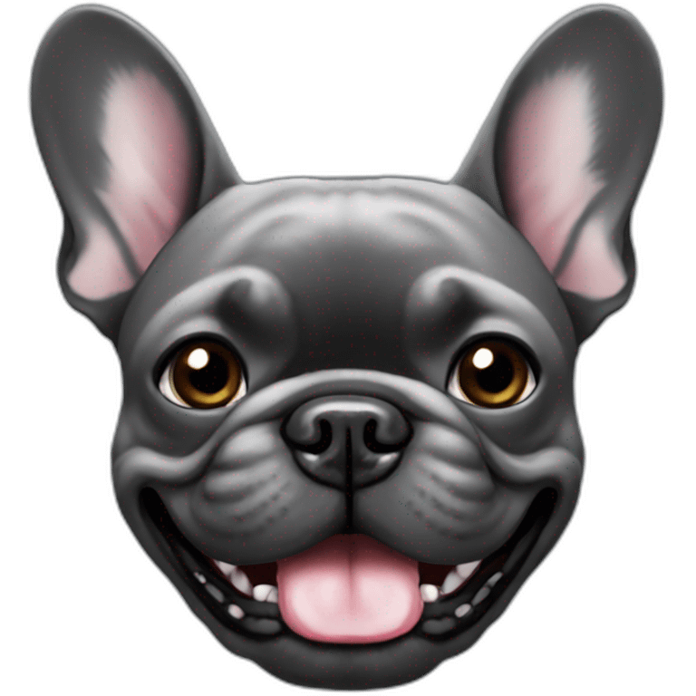 Dark Grey French bulldog smiling face emoji