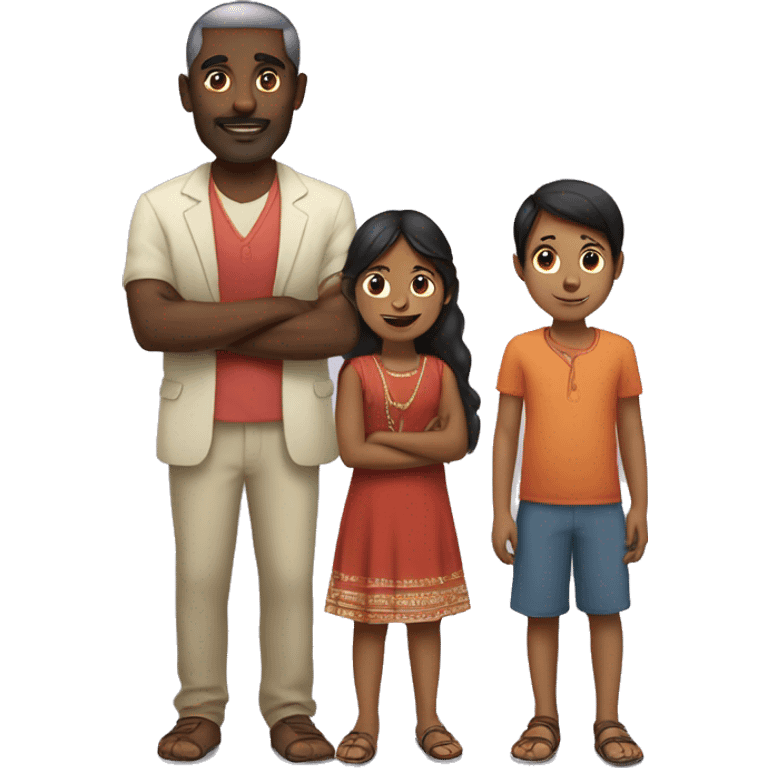 indian girl with black man and kids emoji