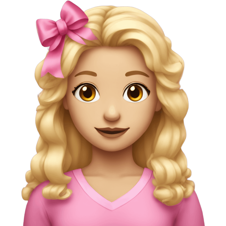 Cute blonde hair girl wears pink and a pink bow on her head emoji