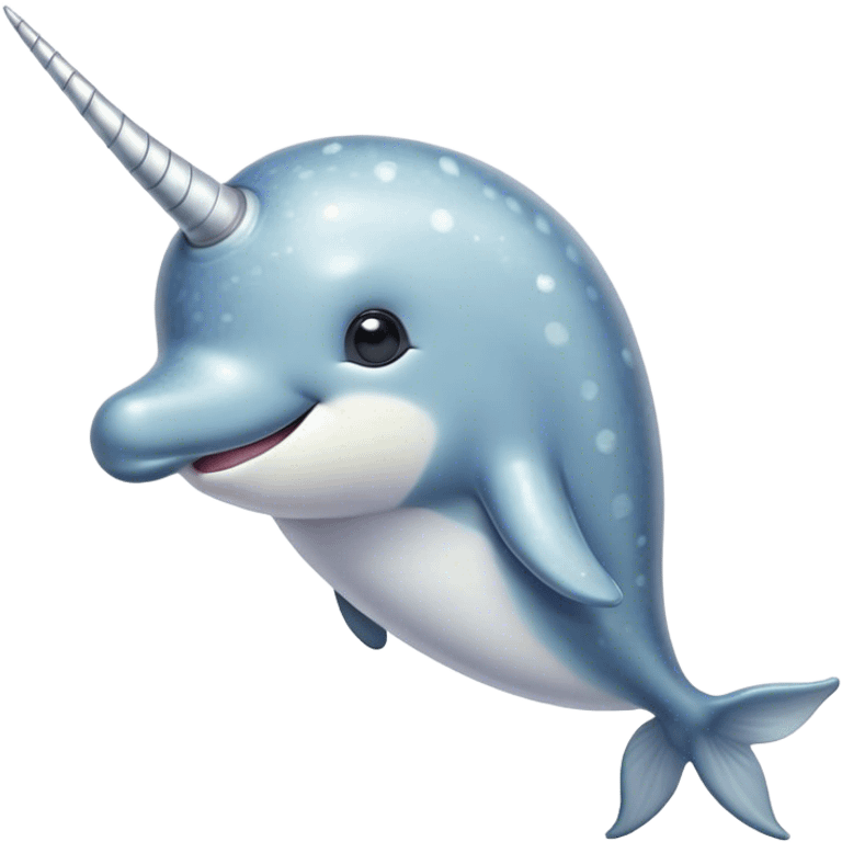 Cinematic Cute Narwhal Portrait Emoji, Head tilted playfully and inquisitively, showcasing a sleek, streamlined body with subtly iridescent, mottled gray skin and a prominently spiraled ivory tusk, complemented by round, sparkling eyes full of gentle wonder, Simplified yet irresistibly adorable features, highly detailed, glowing with a warm, friendly arctic glow, high shine, affectionate and lively, stylized with a touch of whimsical marine charm, soft glowing outline, capturing the essence of a mischievous yet loving narwhal that seems as if it could frolic out of the screen into your heart! emoji