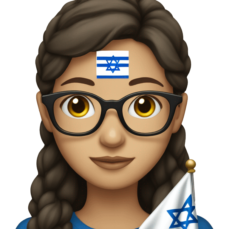 Brunette girl with glasses holding Israeli flag  emoji