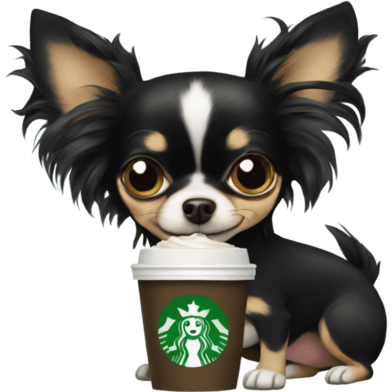 Black long hair chihuahua with Starbucks  emoji