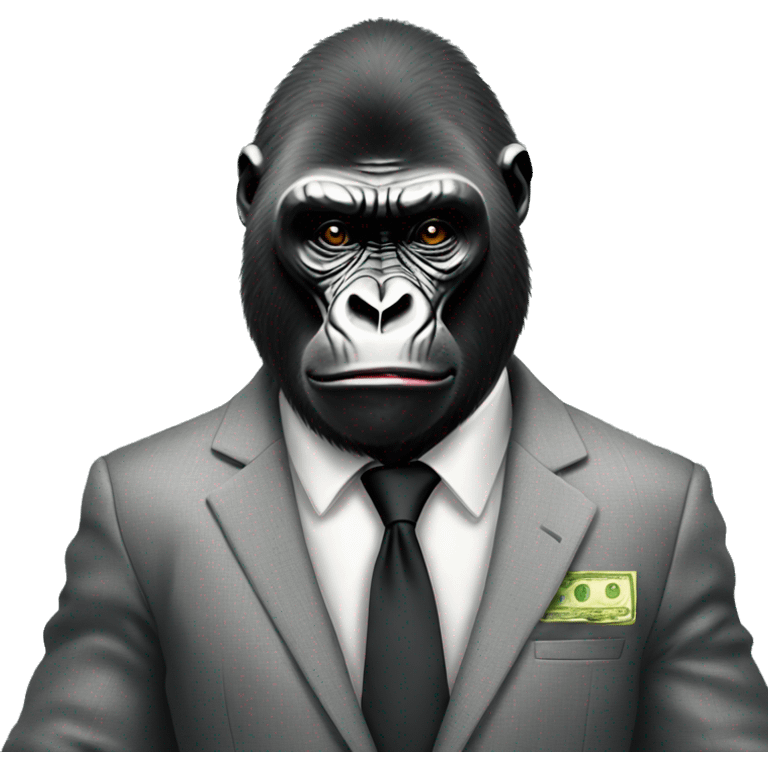 a gorilla wearing a suit and holding money emoji