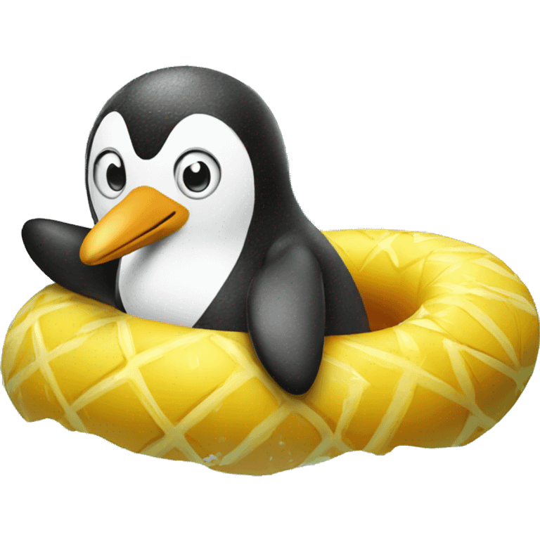 penguin holding a pineapple in a pool float emoji