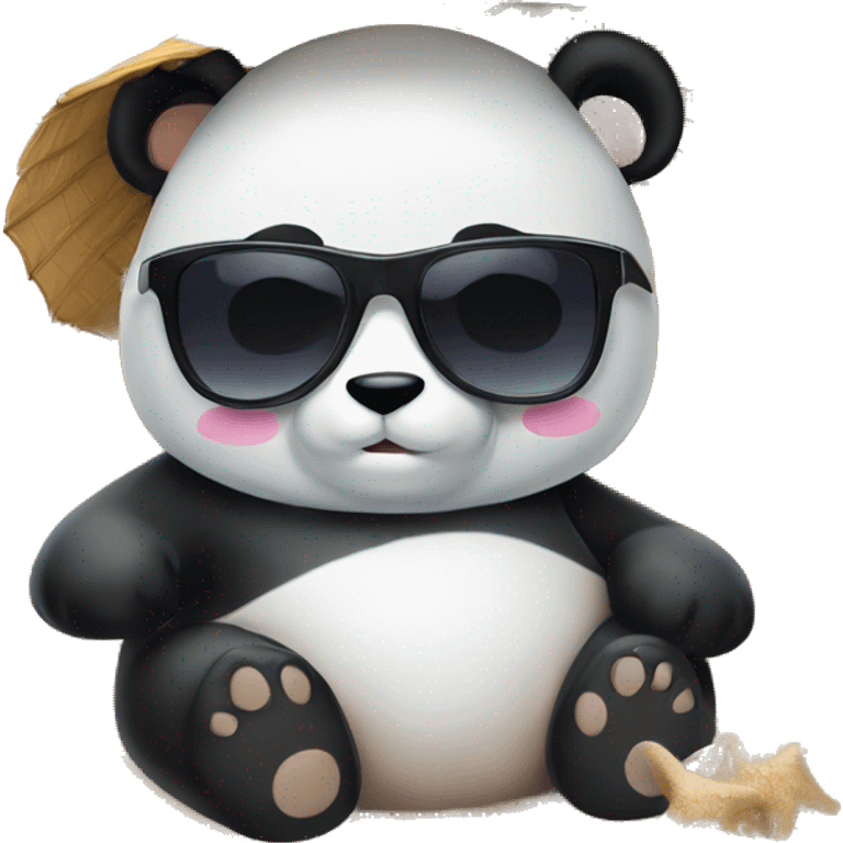 Panda sleeping at the beach with sunglasses emoji