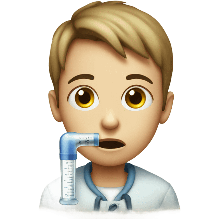 Sick child with thermometer in his mouth emoji