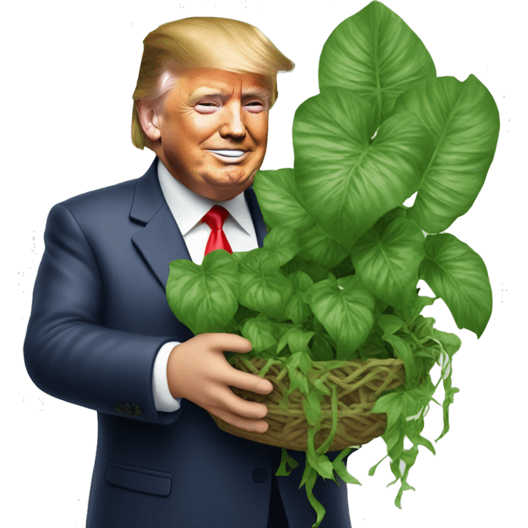 Donald trump holding pothos plate with long vines emoji