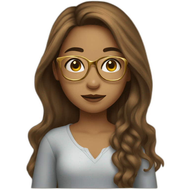 Girl with brown long hair and golden glasses emoji