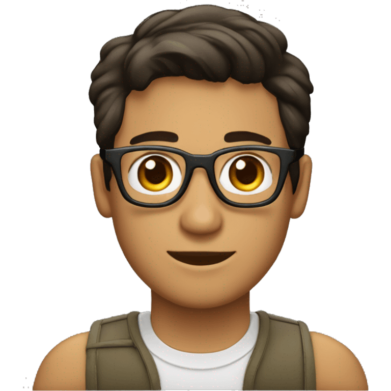 Hombre de 26 años con gafas y con cabello negro y ojos color cafe con un gesto de asombro emoji