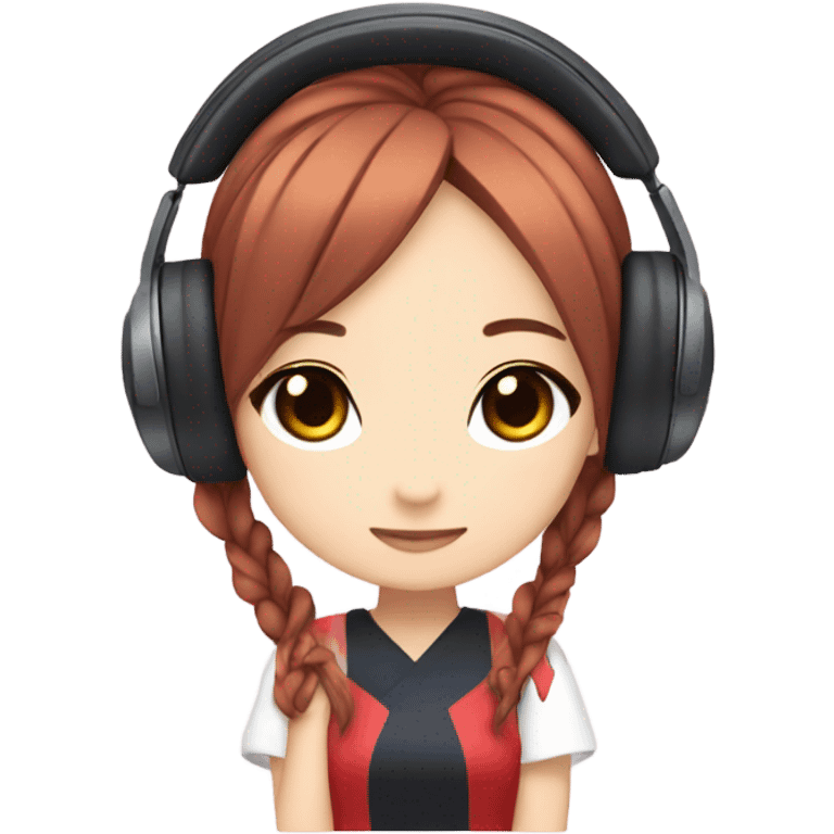 Yumi Sarah with long  Ponytail hair, with white-star red headphones and with anime dress emoji