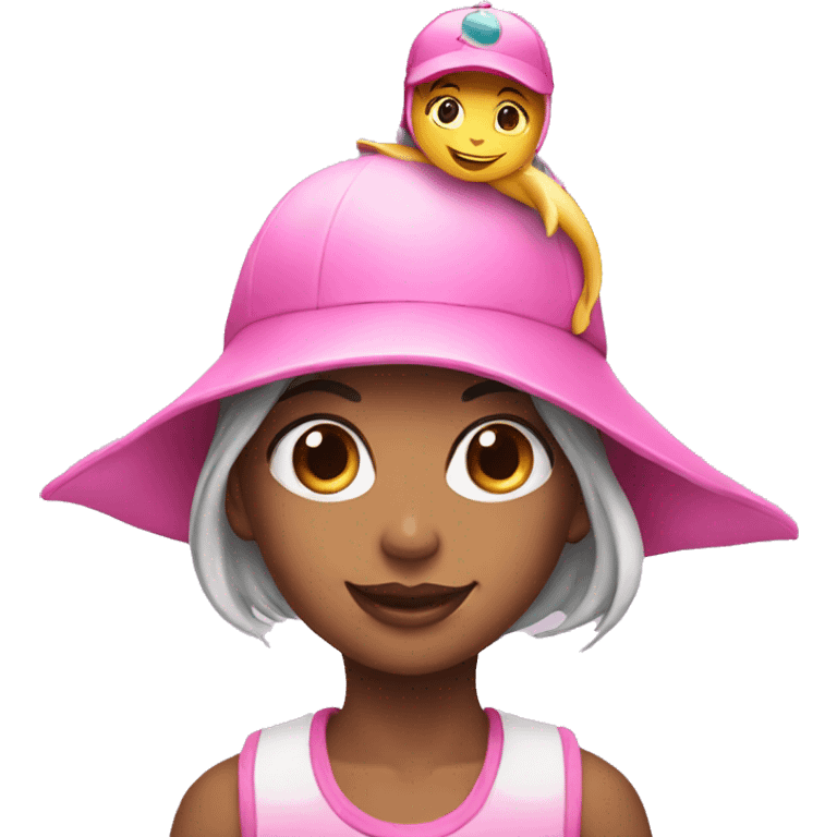 girl on a dolphin, both wearing a pink hat emoji