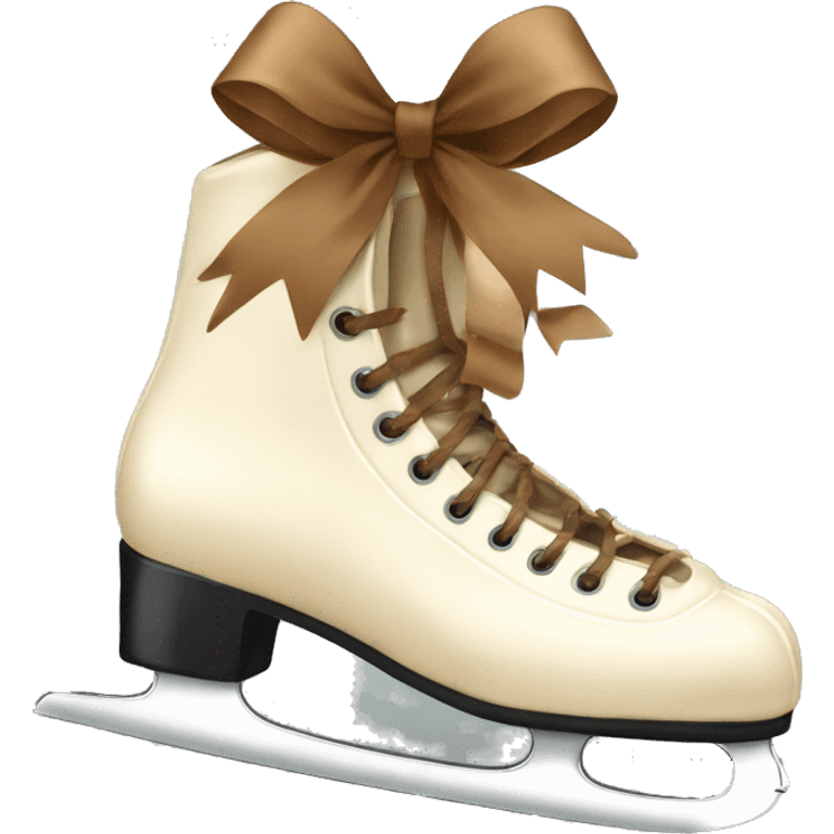 Cream color ice skates hanging from a brown bow emoji