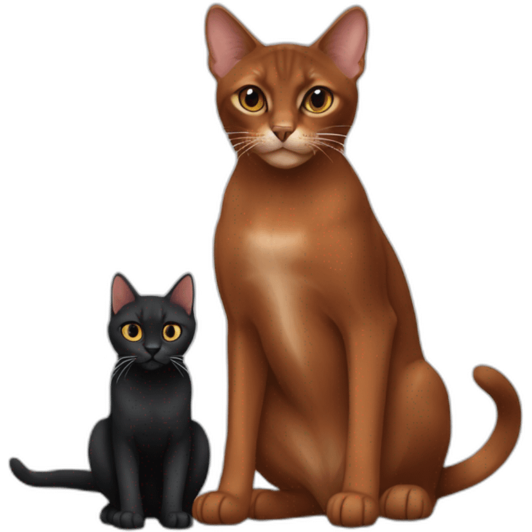 Dark red Abyssinian cat and black kitten with small white speck emoji