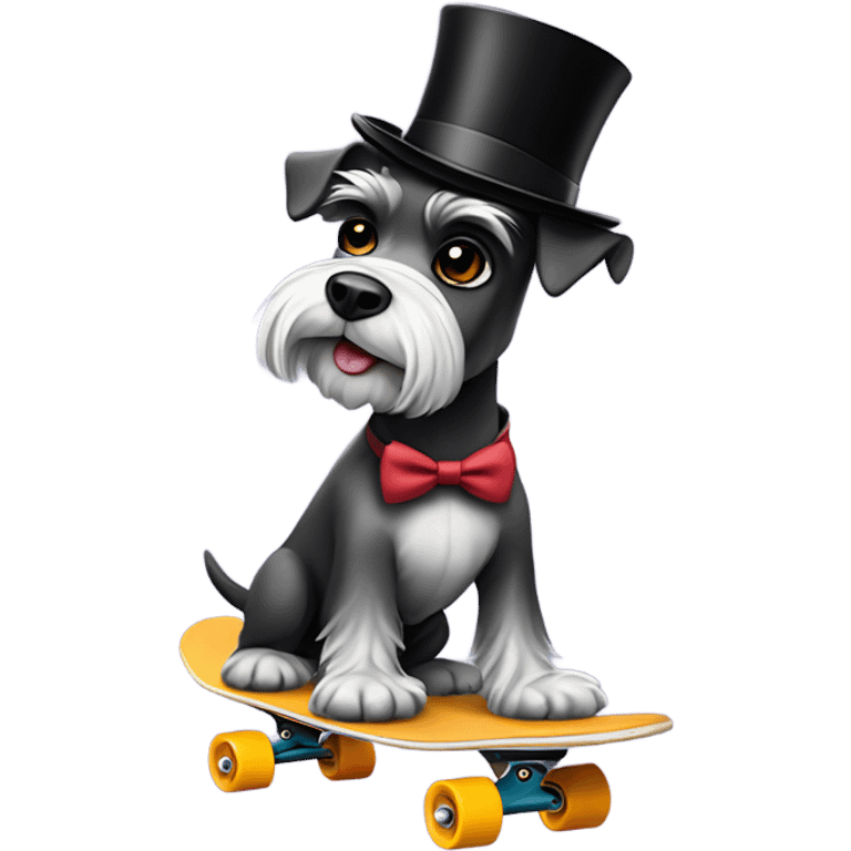 Mini schnauzer wearing a top hat on a skateboard emoji