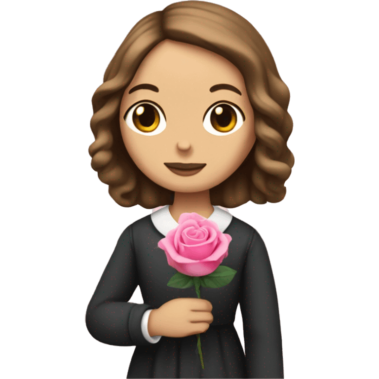 Charlotte Bronte holding a pink rose in her hand emoji