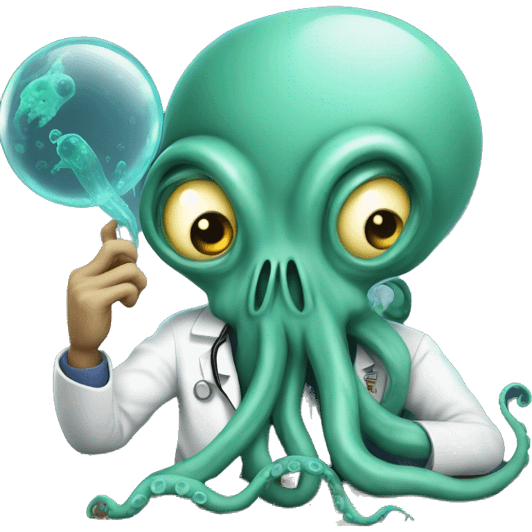 Alien Octopus with scared scientist  emoji