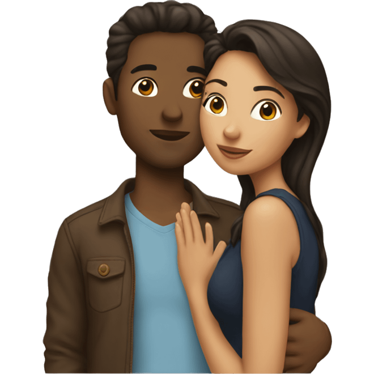 Brunette couple kissing emoji