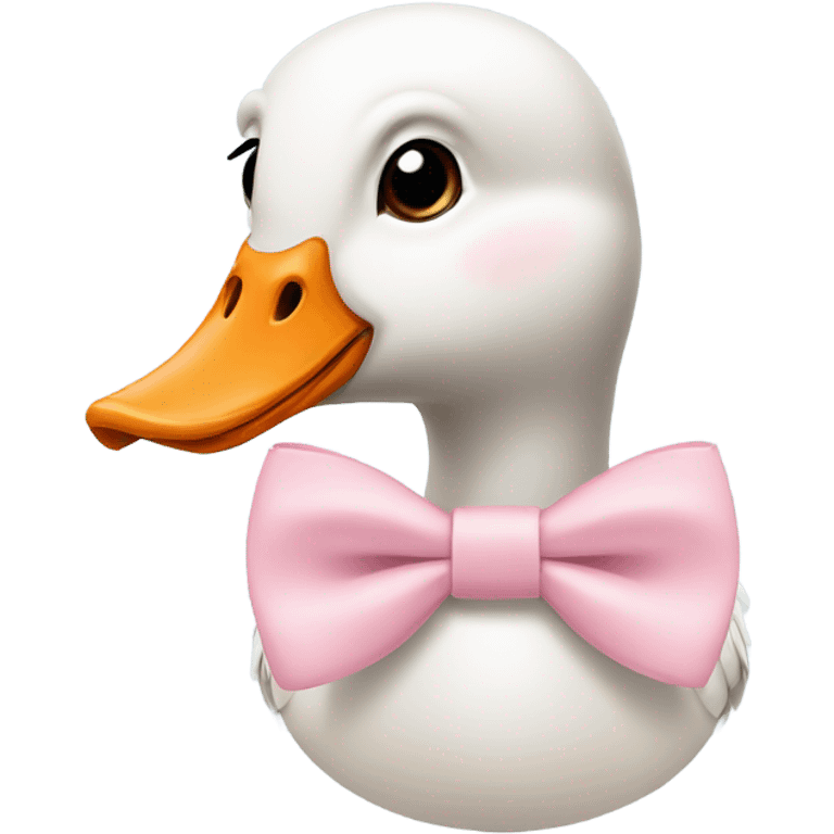 goose wearing light pink bow around its neck emoji