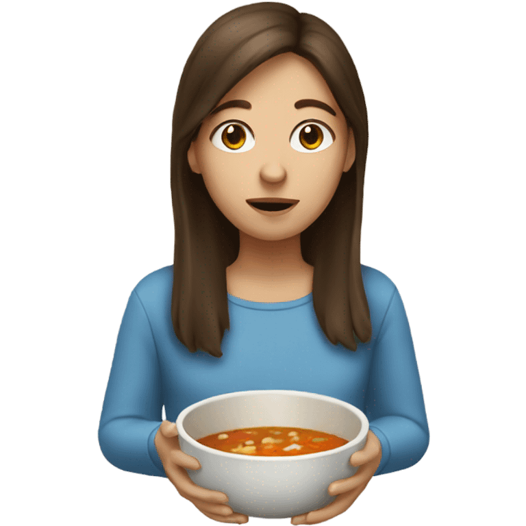 Girl brown hair eating soup emoji