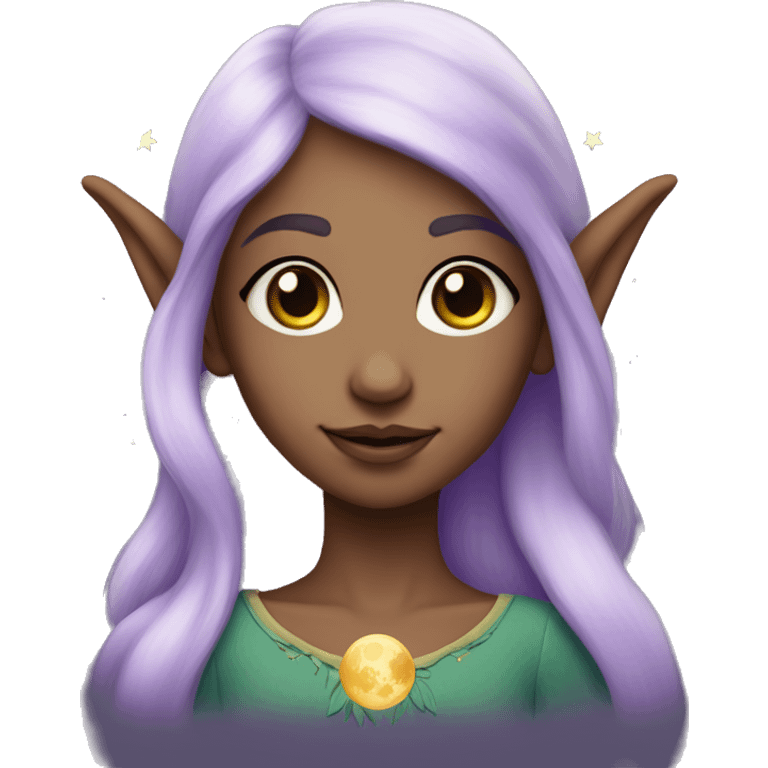 Girl elf with lilac hair and a moon on her forehead emoji