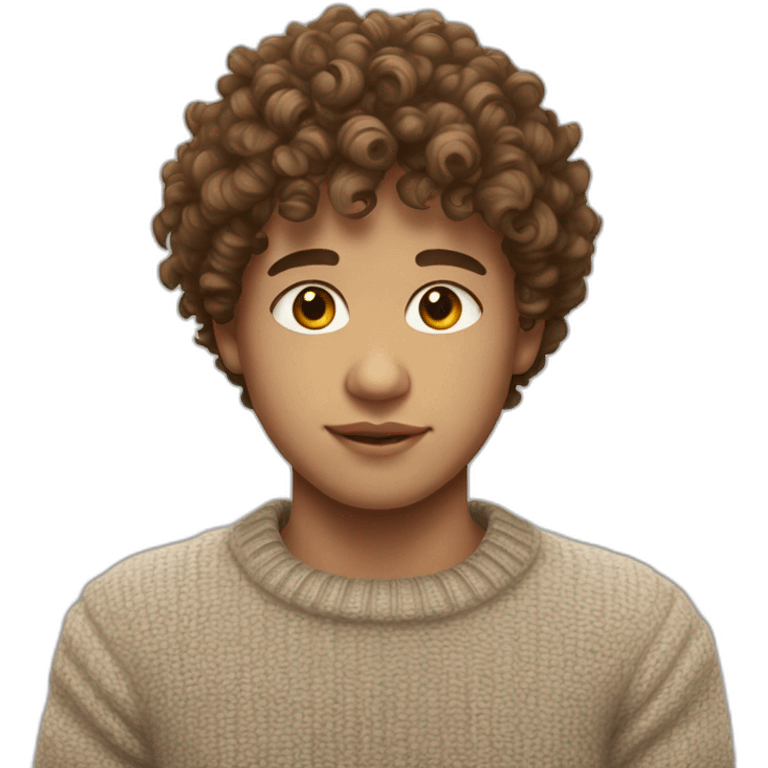 Boy with curls from Venezuela Fair skin ton, semi-light brown curly hair. Wearing a sweater with fringes of 3 aesthetically pleasing. colors. "White skin" emoji