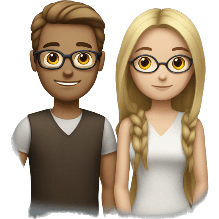 A brunette girl with brown straight hair with her blond white boyfriend and glasses emoji