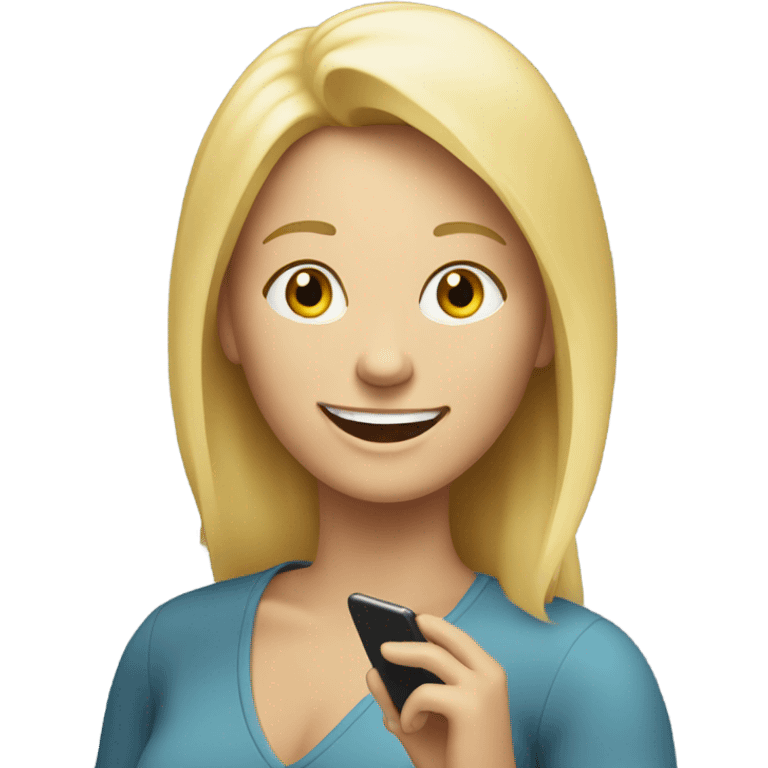 blondie woman happy with a smartphone on hands emoji