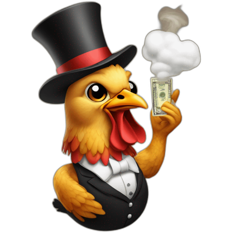 chicken with top hat and a money bag smoking a cigar emoji