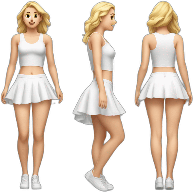 hyperrealistic-full-body-caucasian-curvy-beauty-jumping-small white-skirt-back-and-front-views-strong-wind-knickers emoji