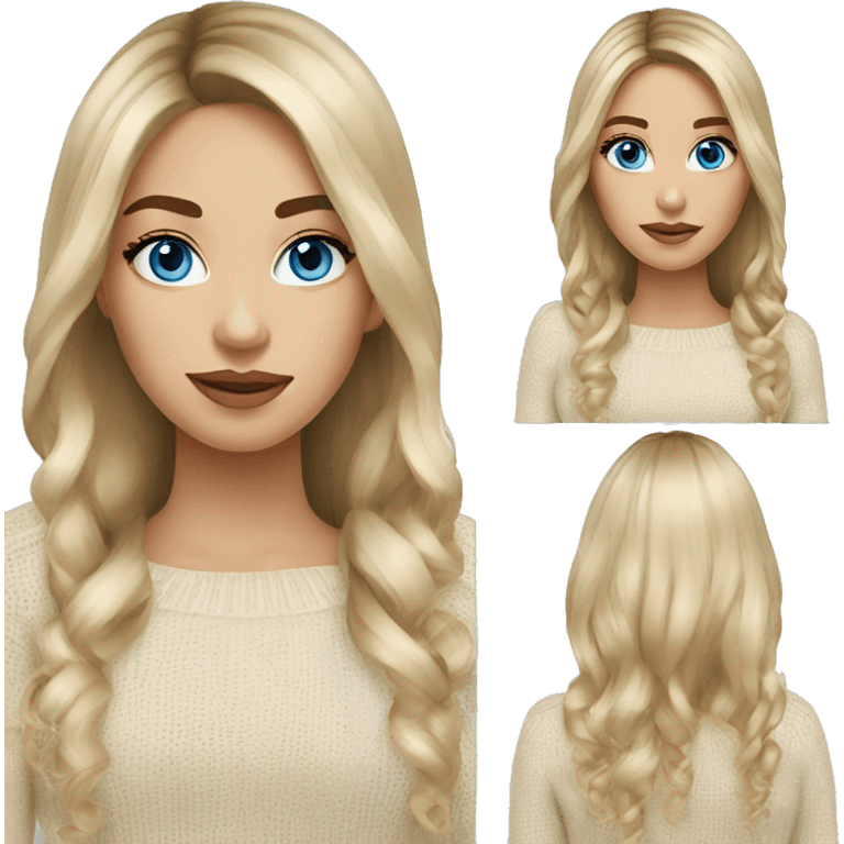 Blonde balayage long hair women blue eyes  beige sweater emoji