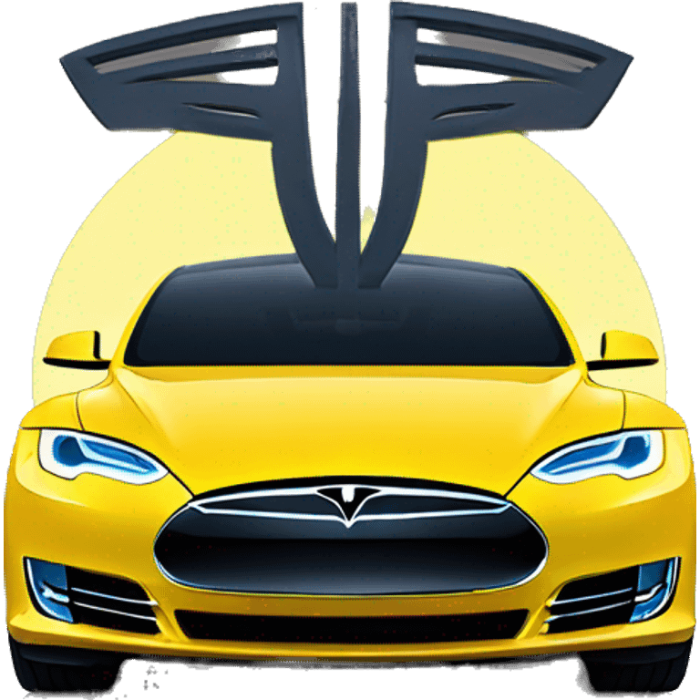 Tesla in angle under yellow moon emoji