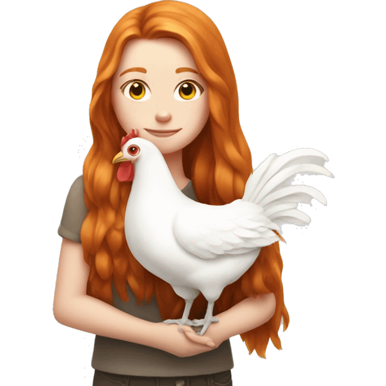 Ginger girl with Long hair and a white hen inside her Arms  emoji