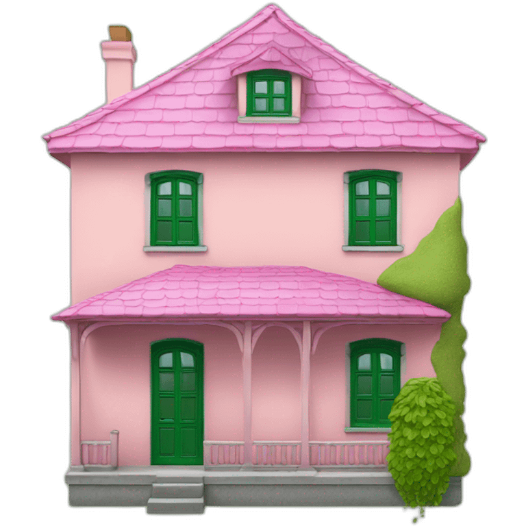 Maison verte avec un toit rose emoji