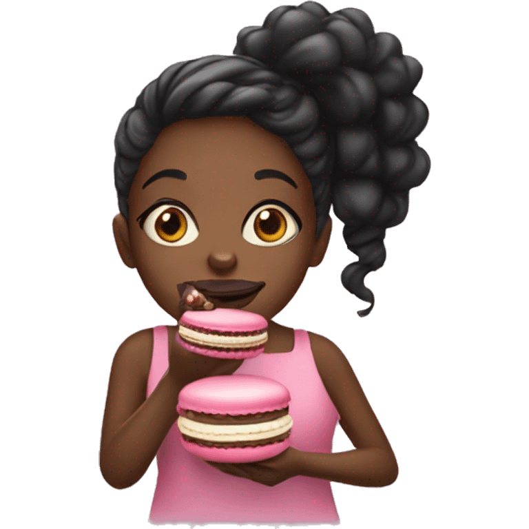 black girl eating macaron emoji