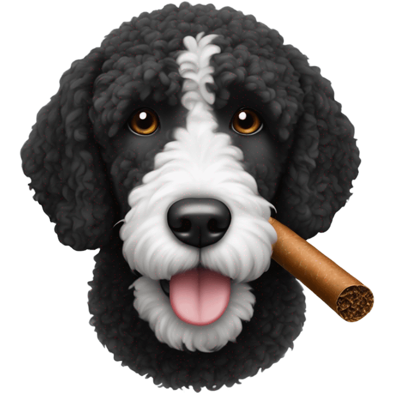 Black and white Spanish water doodle smoking a cigar emoji