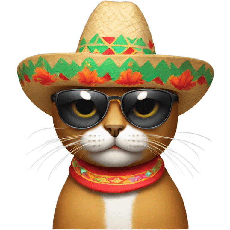 cat wearing a mexican hat with sunglasses emoji