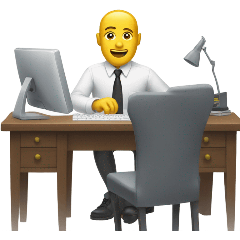 yellow skin man using white keyboard on desk wearing white button down shirt front view emoji