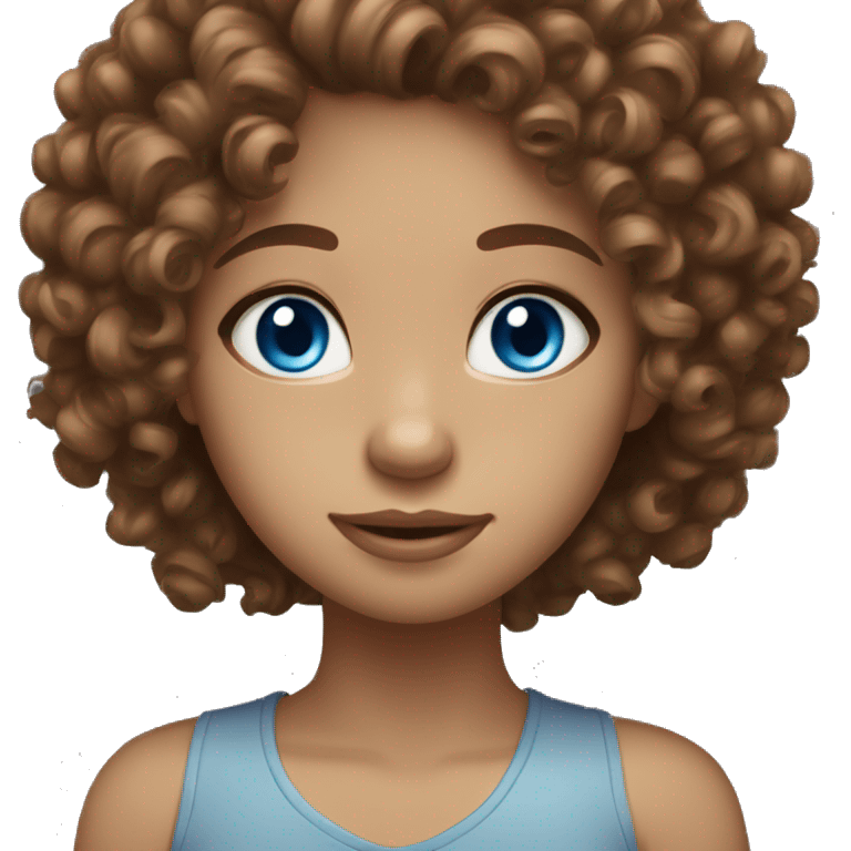 Brown curly hair blue eyes light skin girl in love emoji