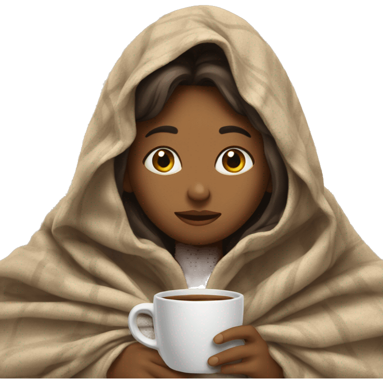 girl inside a blanket sipping coffee eyes closed emoji