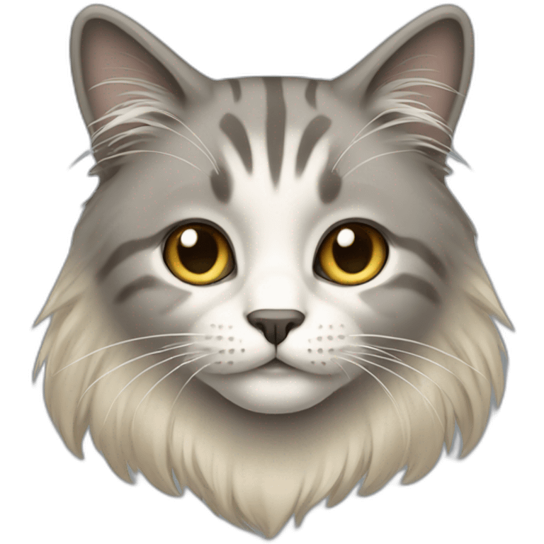 cat with grey and beige face long hair emoji