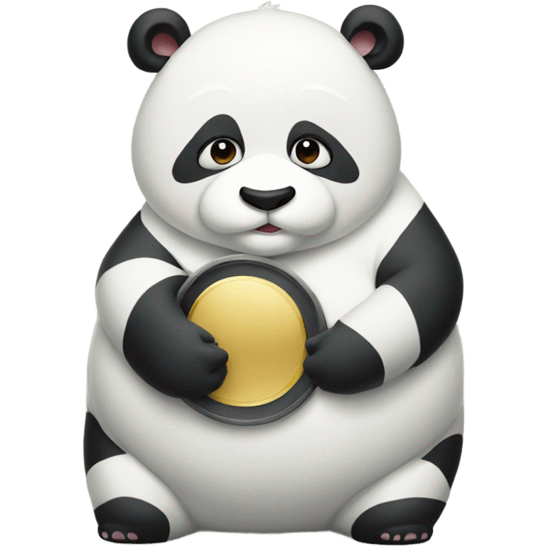 A fat panda with holding a big mirror emoji