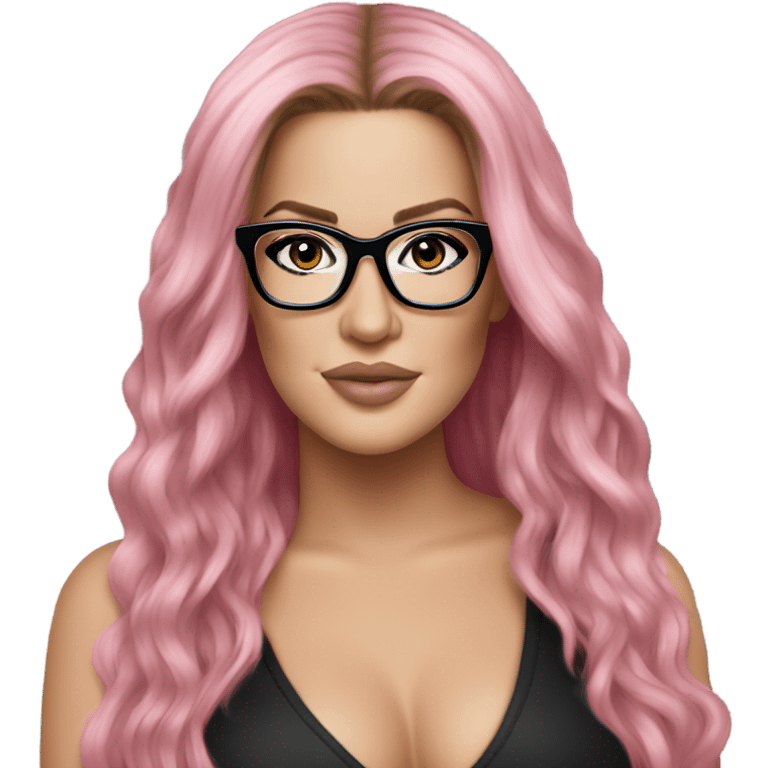 Photo Realistic khloe kardashian stylish pink hair BLUE eyes and glasses elegant  emoji