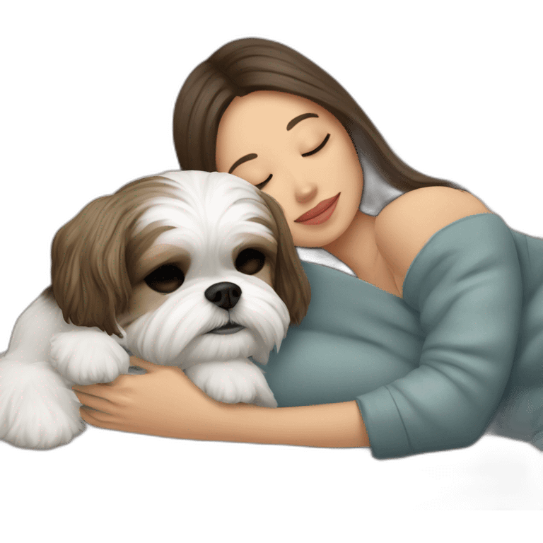 Shih tzu dog and human woman sleeping on couch emoji