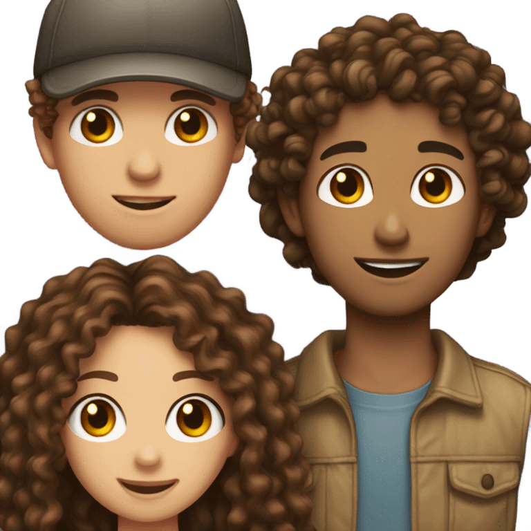 Girl with curly brown hair brown eyes and freckles kissing a guy with long brown dreads and a cap  emoji