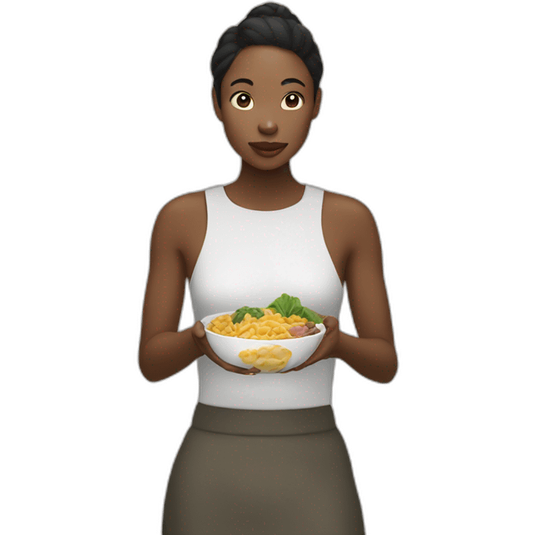 black asian woman eats rise emoji