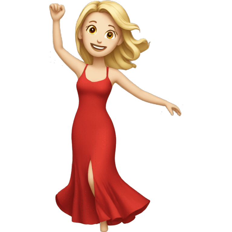 white woman red dress dancing emoji