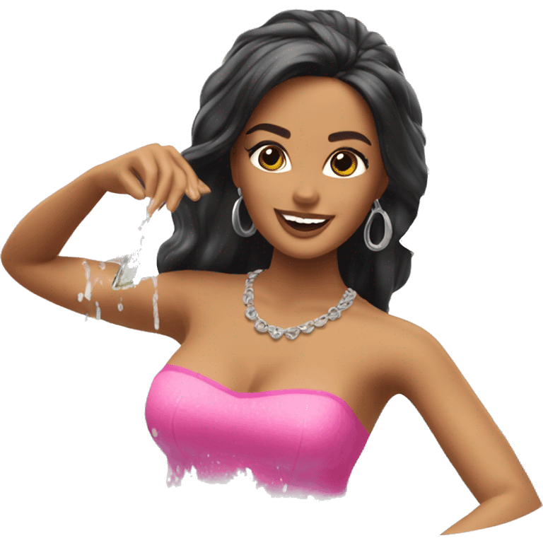 Latina Barbie having a money bath emoji